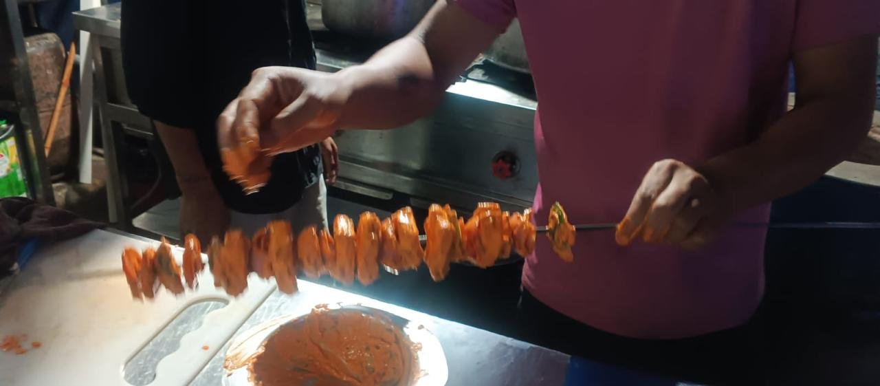 Fresh kebabs being prepared
